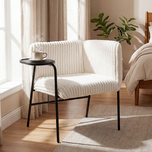 Beige corduroy armchair with - beige,